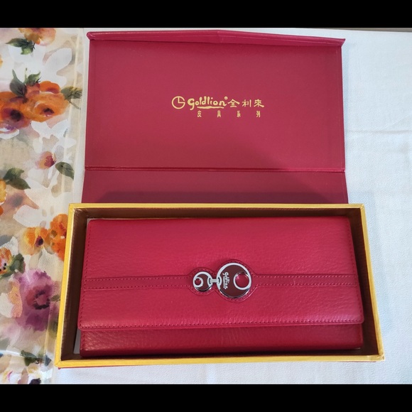 NWT Genuine Leather Red Long Wallet with Box and Dust Bag - Picture 11 of 17